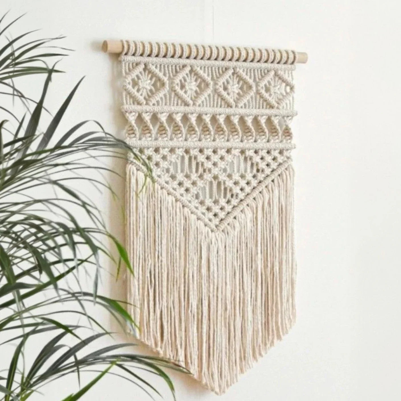مكرمية حائط قطن وخشب طبيعي، 50*70 سم