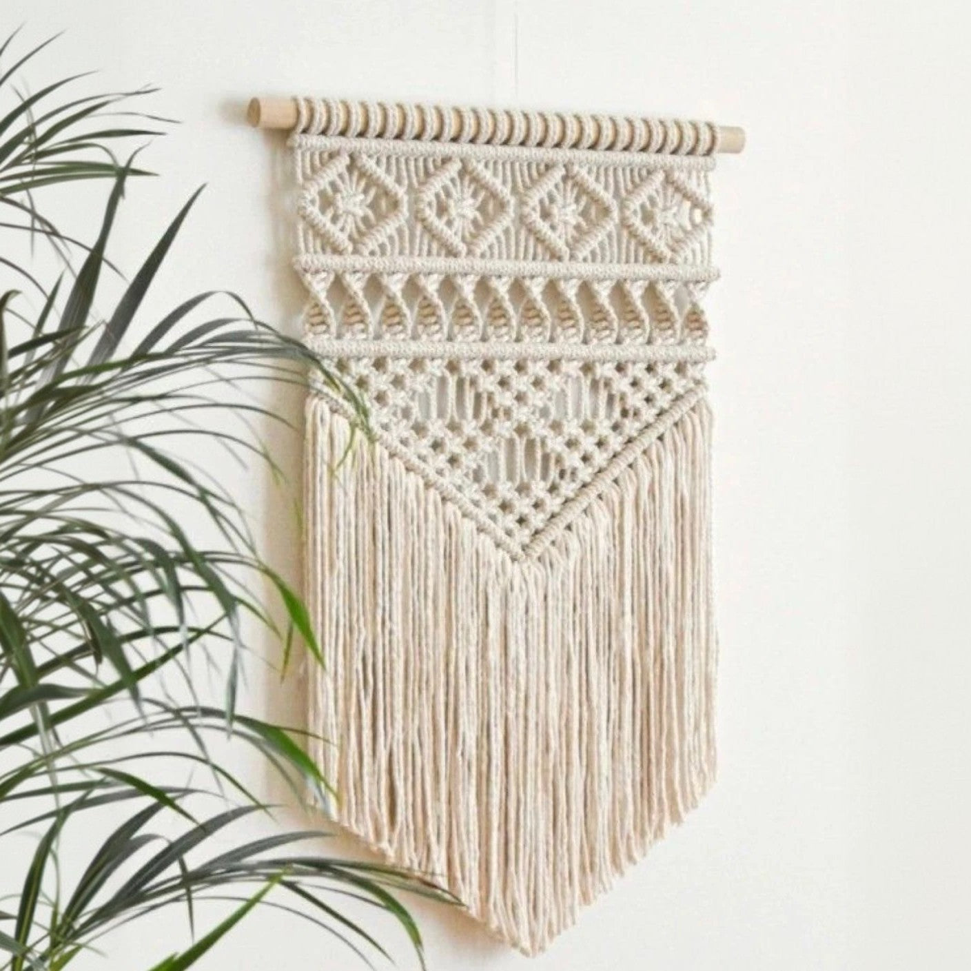 مكرمية حائط قطن وخشب طبيعي، 50*70 سم