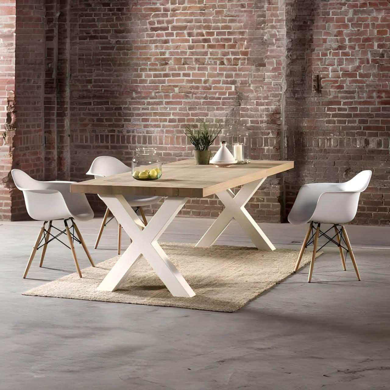 ترابيزة سفرة ابيض وبيج 80*180*80 سم - ROW10 Iron Wood