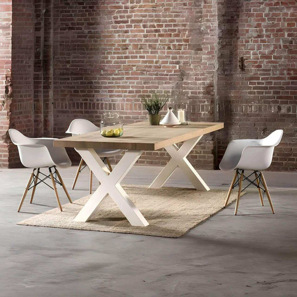 ترابيزة سفرة ابيض وبيج 80*180*80 سم - ROW10 Iron Wood
