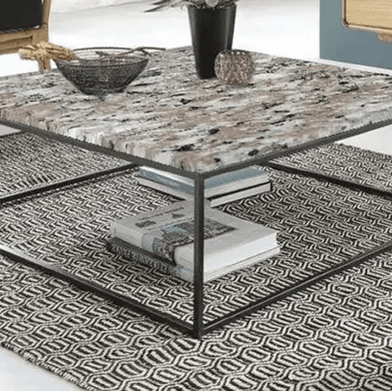ترابيزة قهوة ستيل بسطح جرانيت، 80*80*45 سم