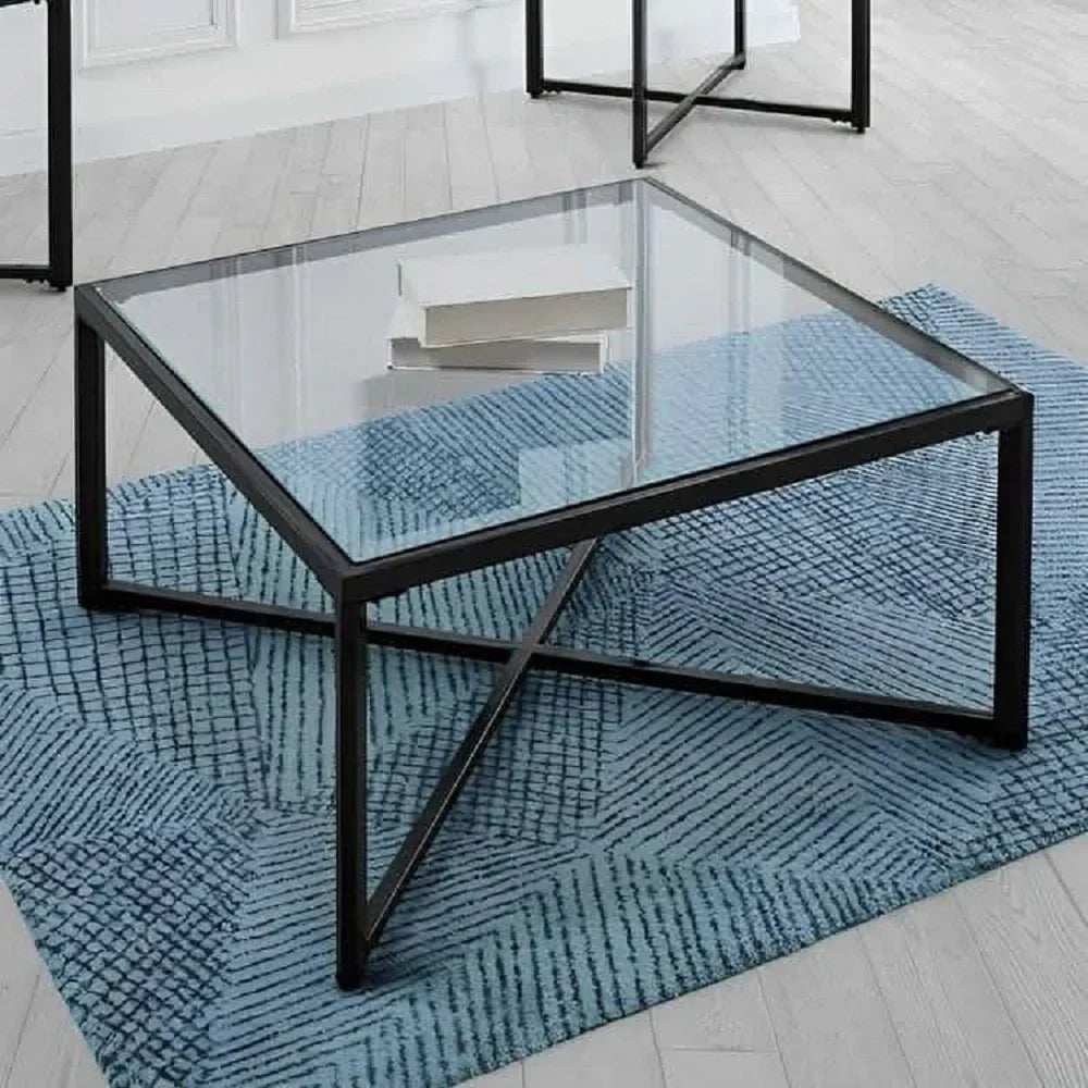 ترابيزة قهوة ستيل بسطح زجاج، 80*80*45 سم