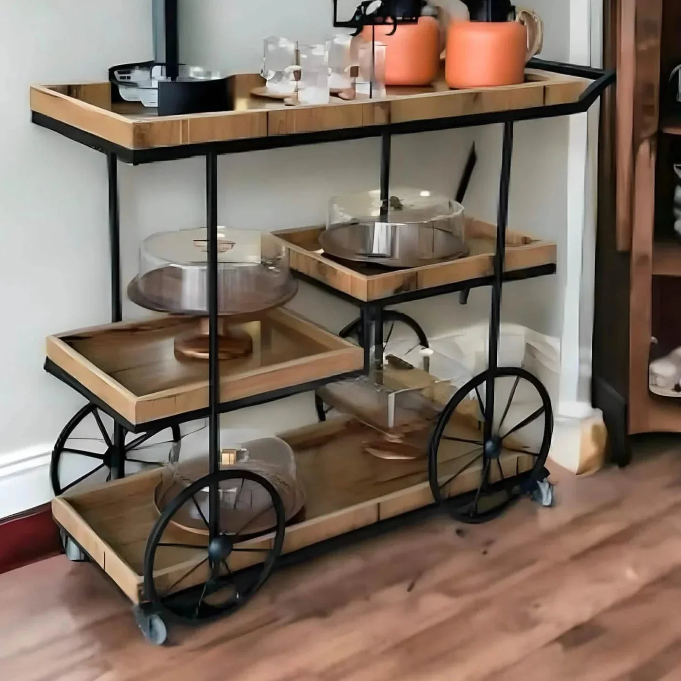 ترابيزة تقديم متحركة ستيل وام دي اف، 80*40*85 سم