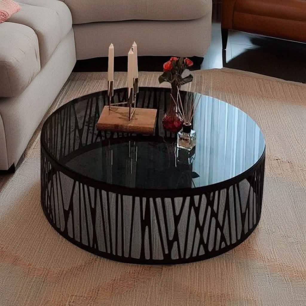 ترابيزة قهوة ستيل بسطح زجاج، 80*45 سم