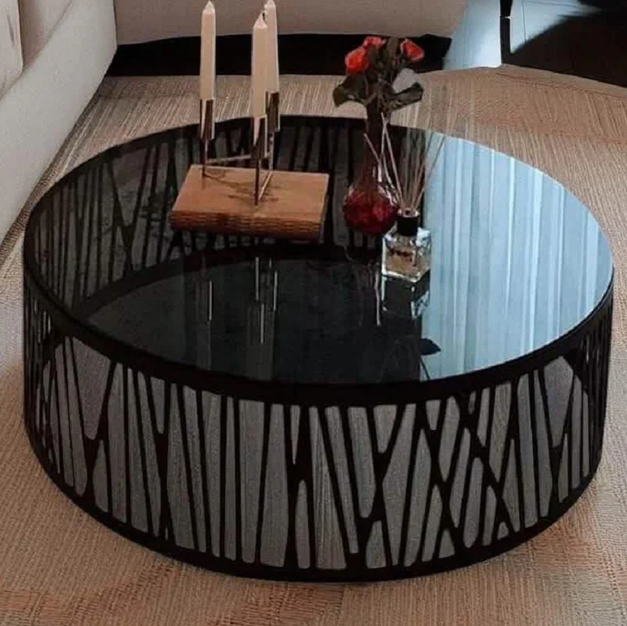ترابيزة قهوة ستيل بسطح زجاج، 80*45 سم