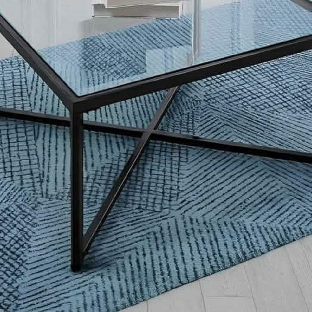 ترابيزة قهوة ستيل بسطح زجاج، 80*80*45 سم