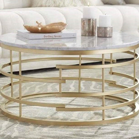 ترابيزة قهوة ستيل بسطح رخام، 80*80*45 سم