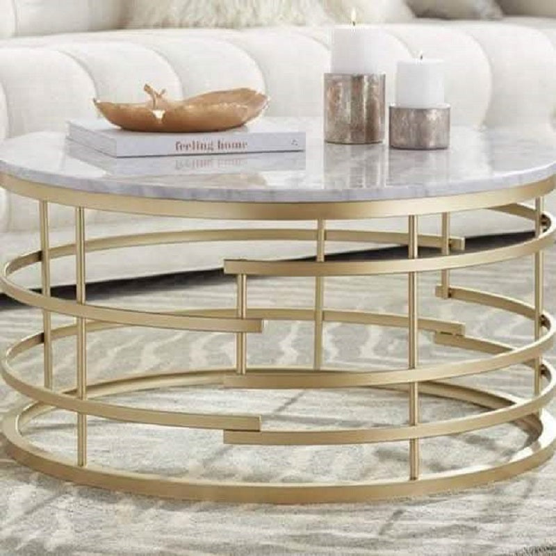 ترابيزة قهوة ستيل بسطح رخام، 80*80*45 سم