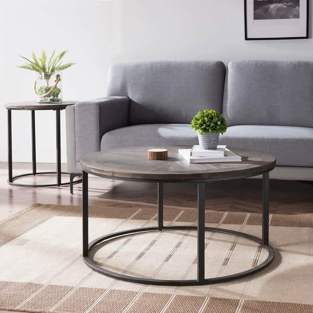 ترابيزة قهوة معدن بسطح خشب، 80*80*45 سم