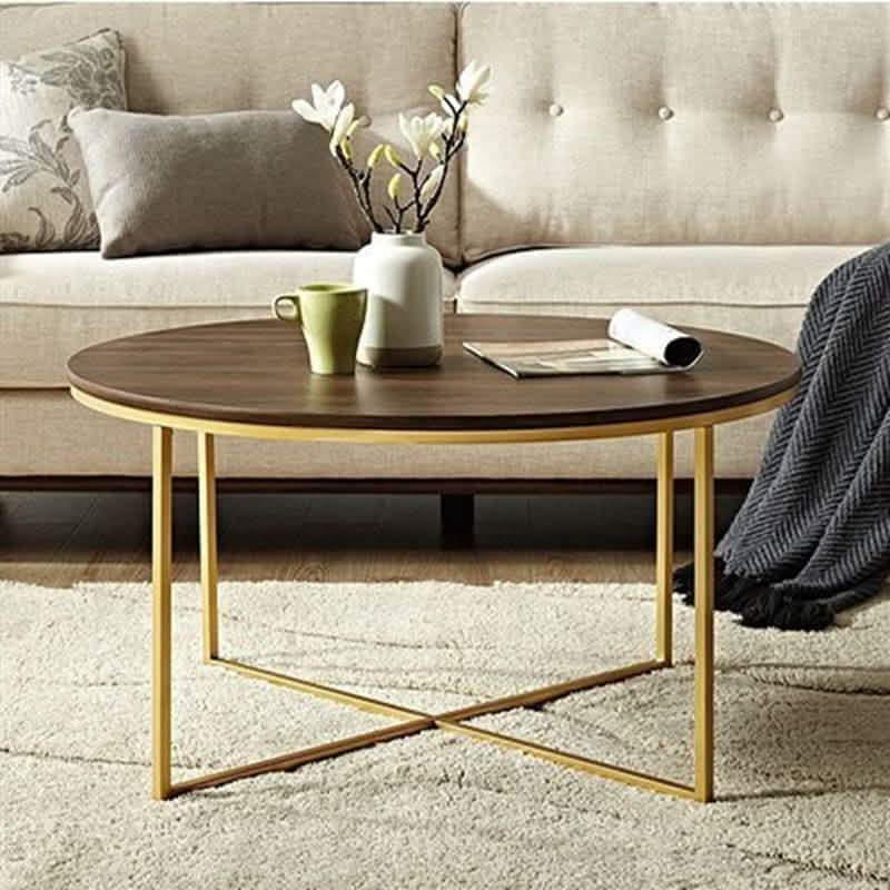 ترابيزة قهوة ستيل بسطح خشب، 80*80*45 سم