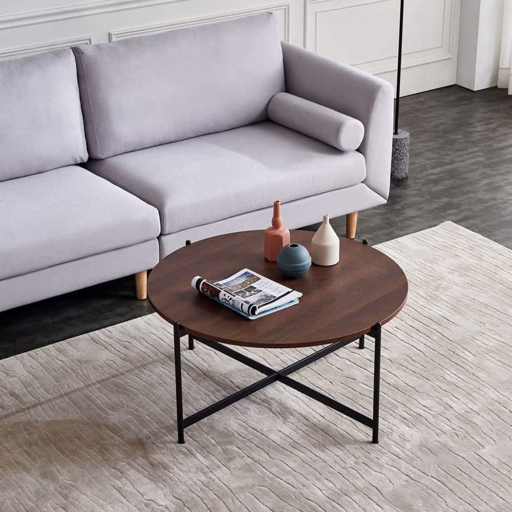 ترابيزة قهوة ستيل بسطح خشب، 80*80*45 سم 