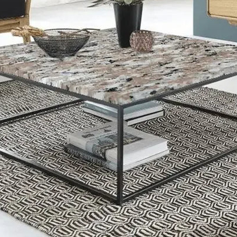 ترابيزة قهوة ستيل بسطح جرانيت، 80*80*45 سم