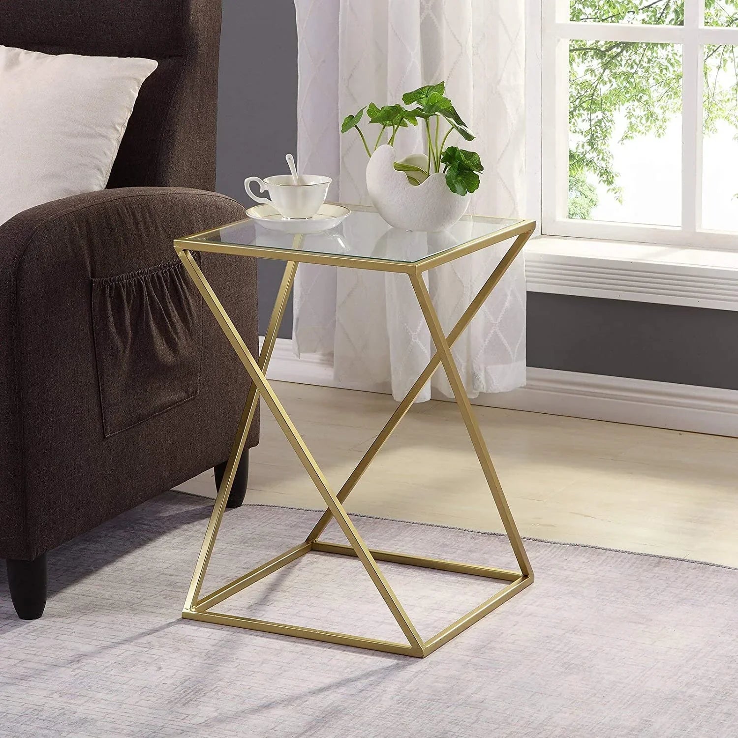 ترابيزة جانبية زجاج 30*30*60 سم - RON71 Royal Iron