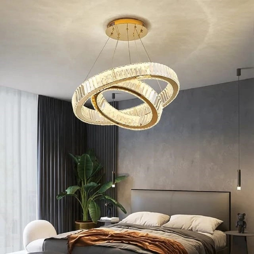 نجفة ستيل و كريستال، 60*99 سم- ذهبي