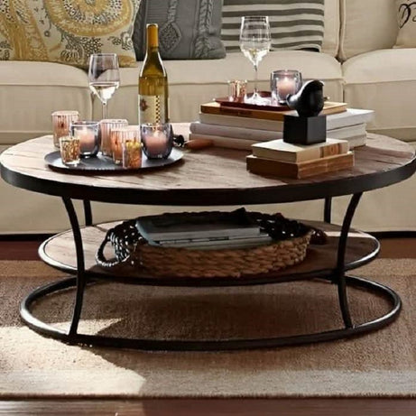 ترابيزة قهوة معدن بسطح خشب، 85*85*45 سم