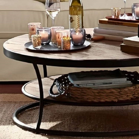 ترابيزة قهوة معدن بسطح خشب، 85*85*45 سم