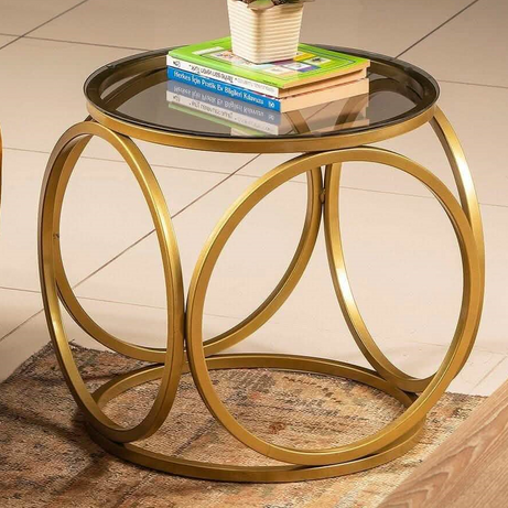 ترابيزة جانبية ستيل بسطح زجاج، 40*40*45 سم- ذهبي