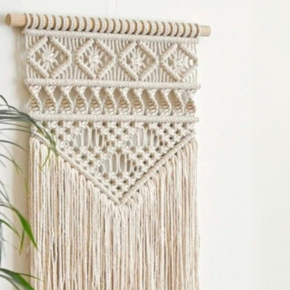 مكرمية حائط قطن وخشب طبيعي، 50*70 سم