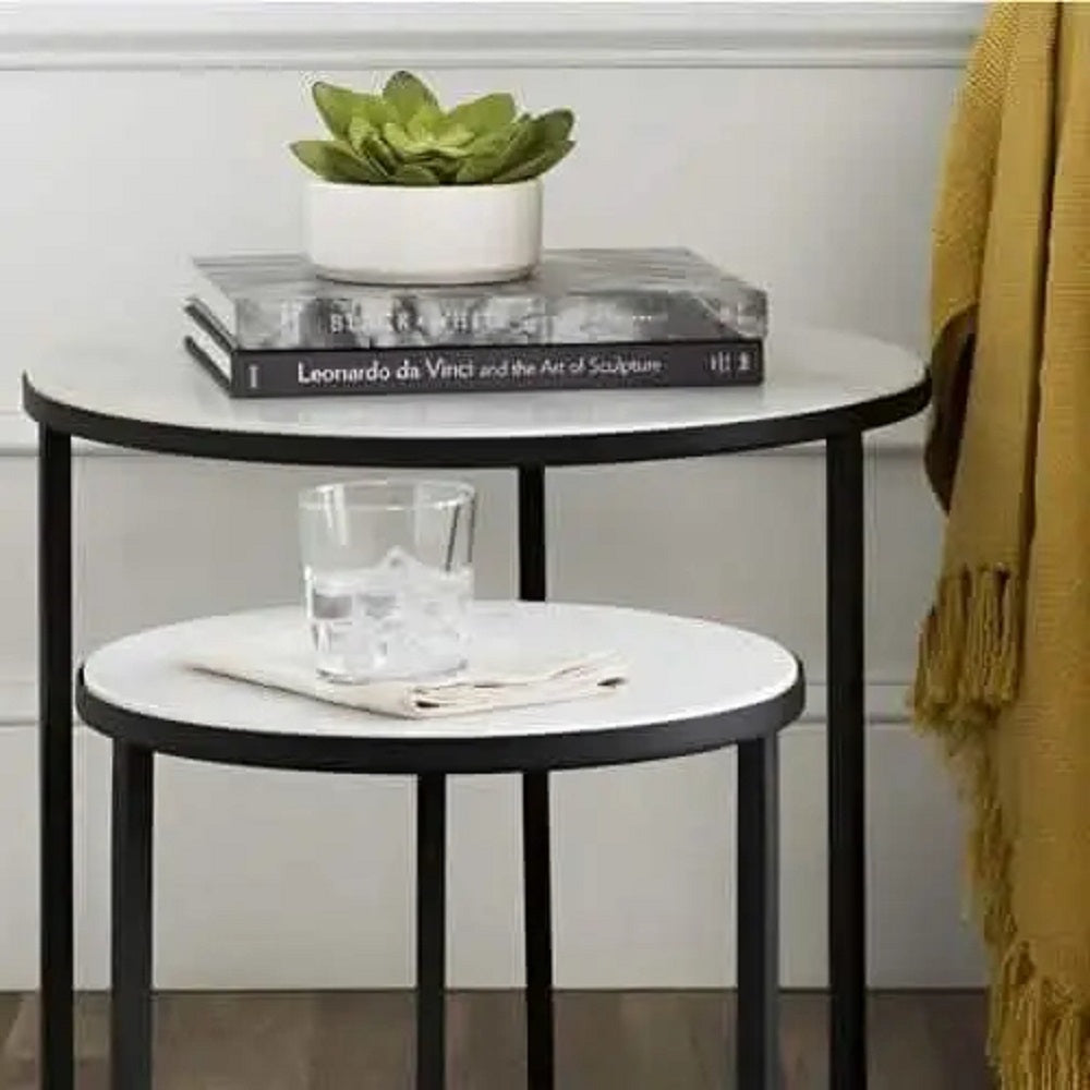 طقم ترابيزات جانبية متداخلة معدن بسطح رخام، قطعتين