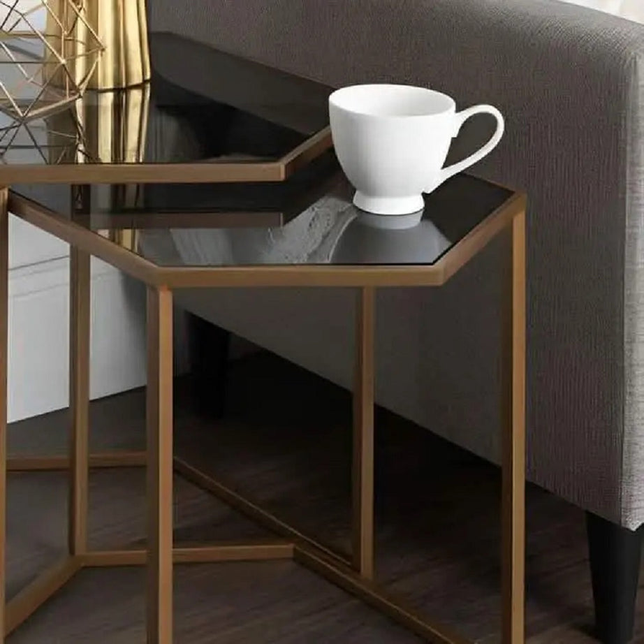 طقم ترابيزات جانبية معدن بسطح زجاج، قطعتين