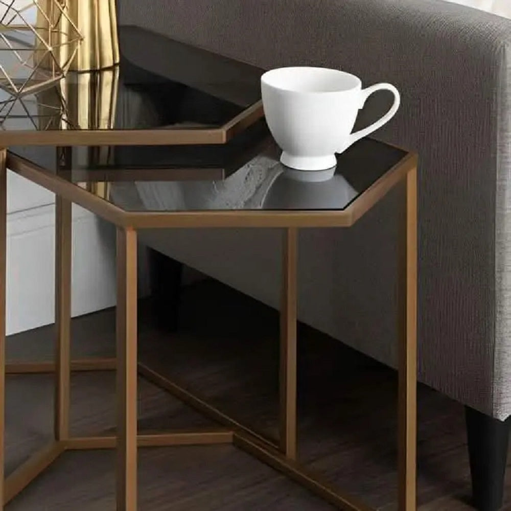 طقم ترابيزات جانبية معدن بسطح زجاج، قطعتين