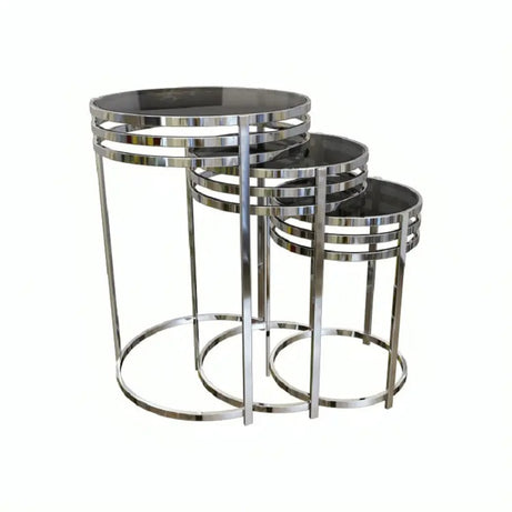 طقم ترابيزات جانبية ستيل بسطح زجاج، 3 قطع