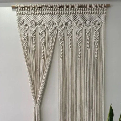 ستارة مكرمية خشب موسكي وقطن، 100*230 سم