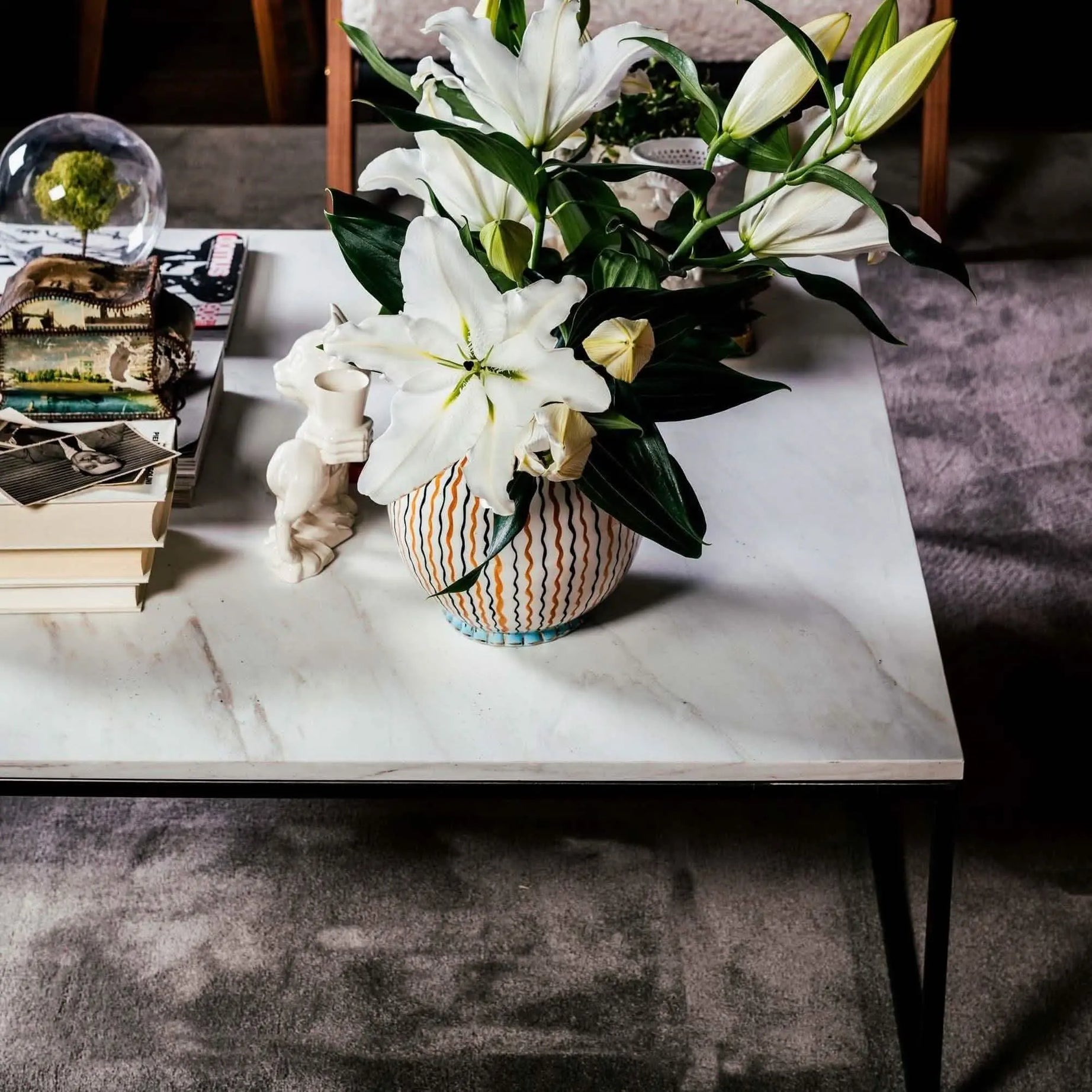 ترابيزة قهوة ستيل بسطح رخام، 90*90*45 سم