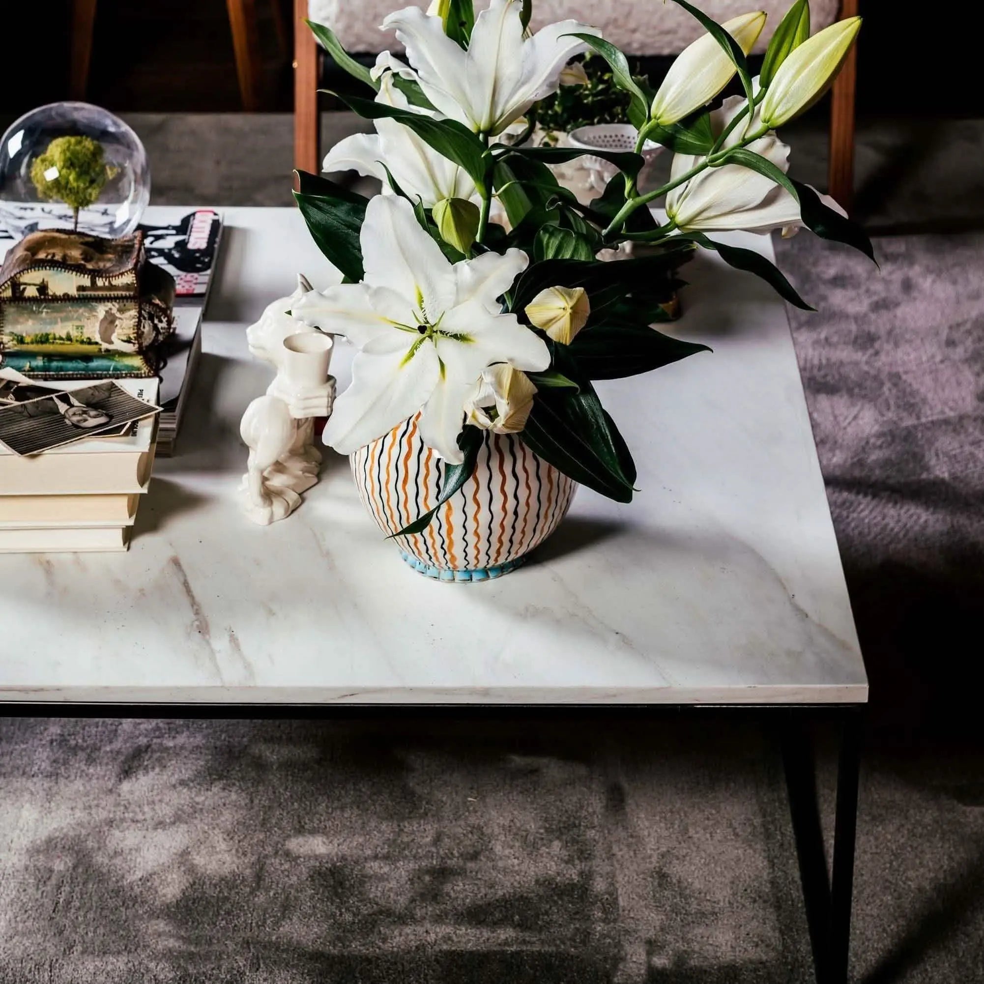 ترابيزة قهوة ستيل بسطح رخام، 90*90*45 سم