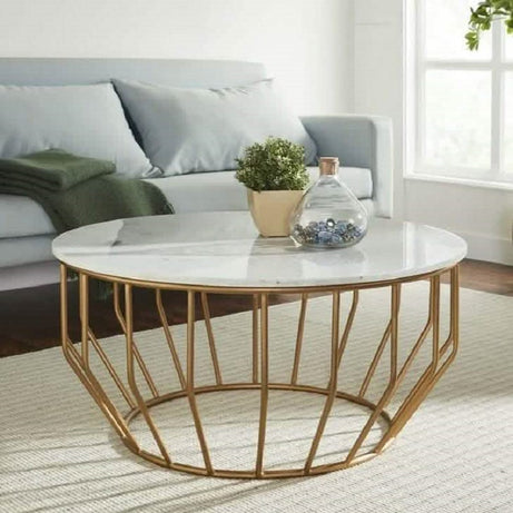 ترابيزة قهوة ستيل بسطح رخام، 90*90*45 سم