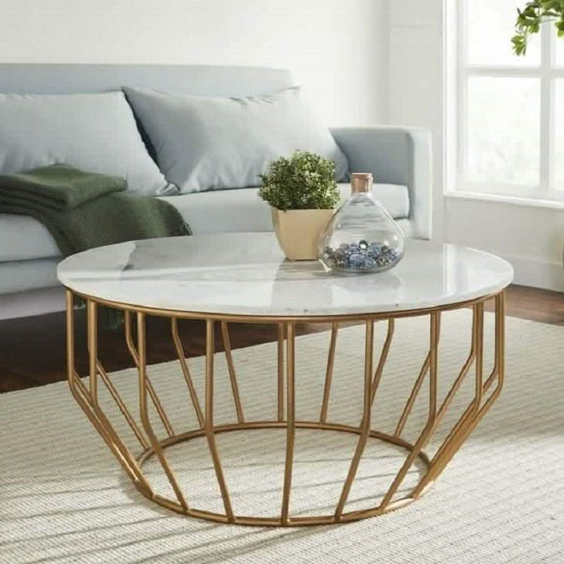 ترابيزة قهوة ستيل بسطح رخام، 90*90*45 سم