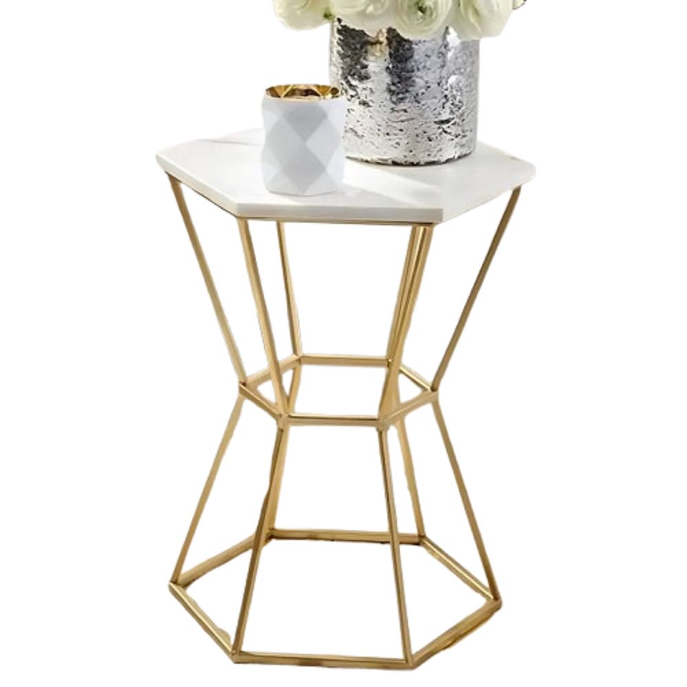 ترابيزة جانبية ستيل بسطح رخام، 45*45*50 سم