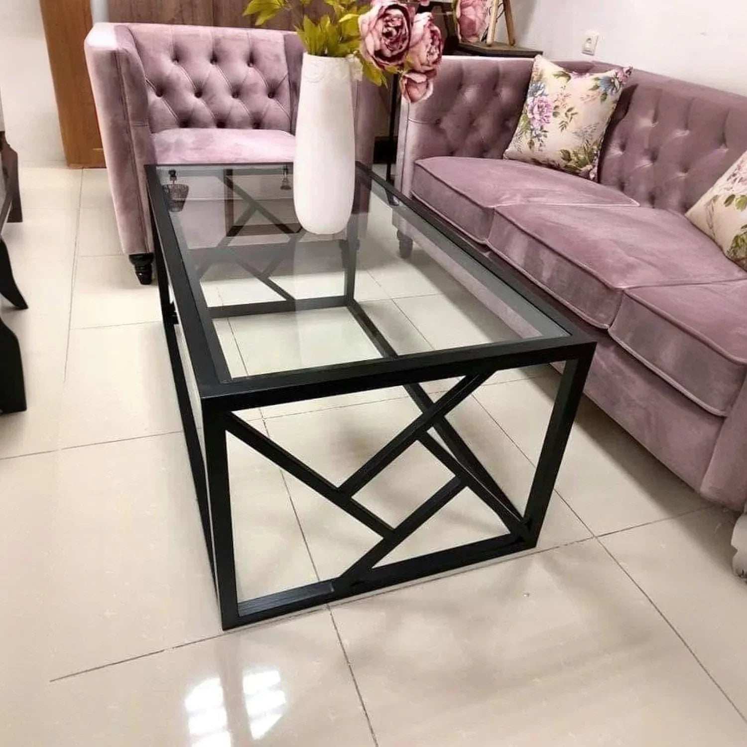 ترابيزة قهوة ستيل وزجاج، 90*40*50 سم