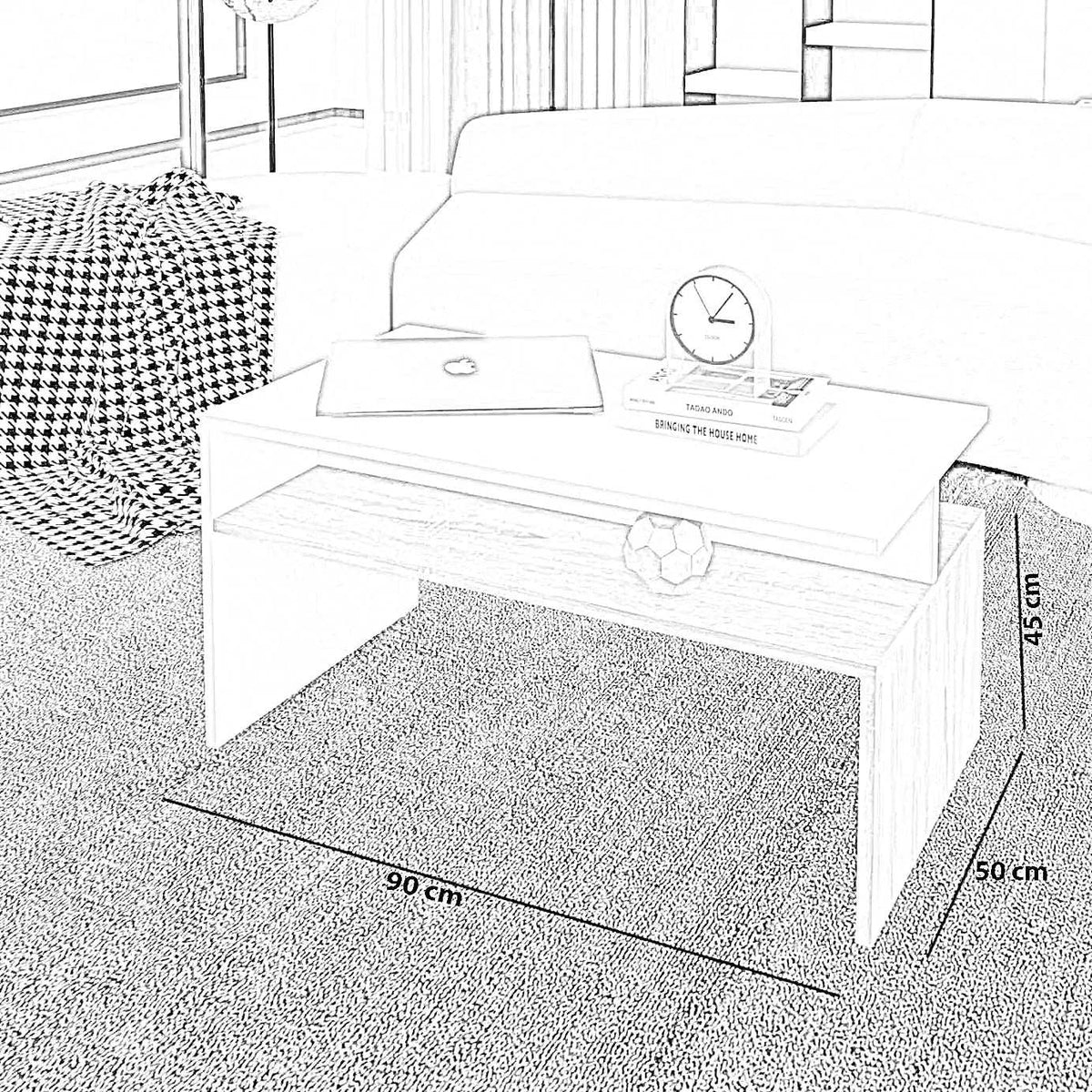 ترابيزة قهوة ام دي اف بيضاء بتصميم حديث وبسيط مع رف سفلي مدمج بحجم 90x50x45 سم