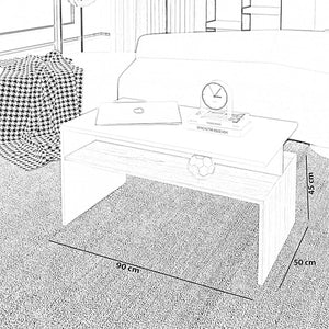 ترابيزة قهوة ام دي اف بيضاء بتصميم حديث وبسيط مع رف سفلي مدمج بحجم 90x50x45 سم