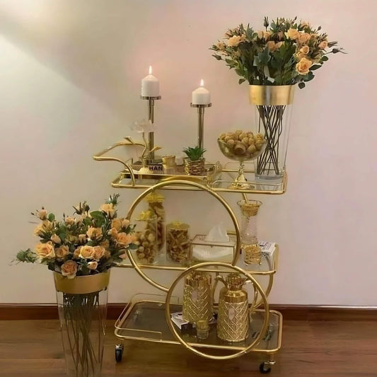 ترابيزة جانبية متحركة ستيل و زجاج، 80*40*75 سم