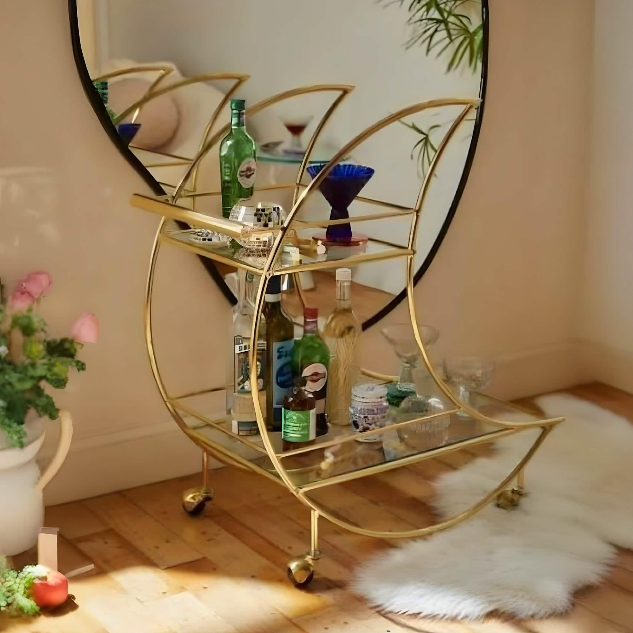 ترابيزة جانبية متحركة ستيل بسطح زجاج، 75*40*85 سم