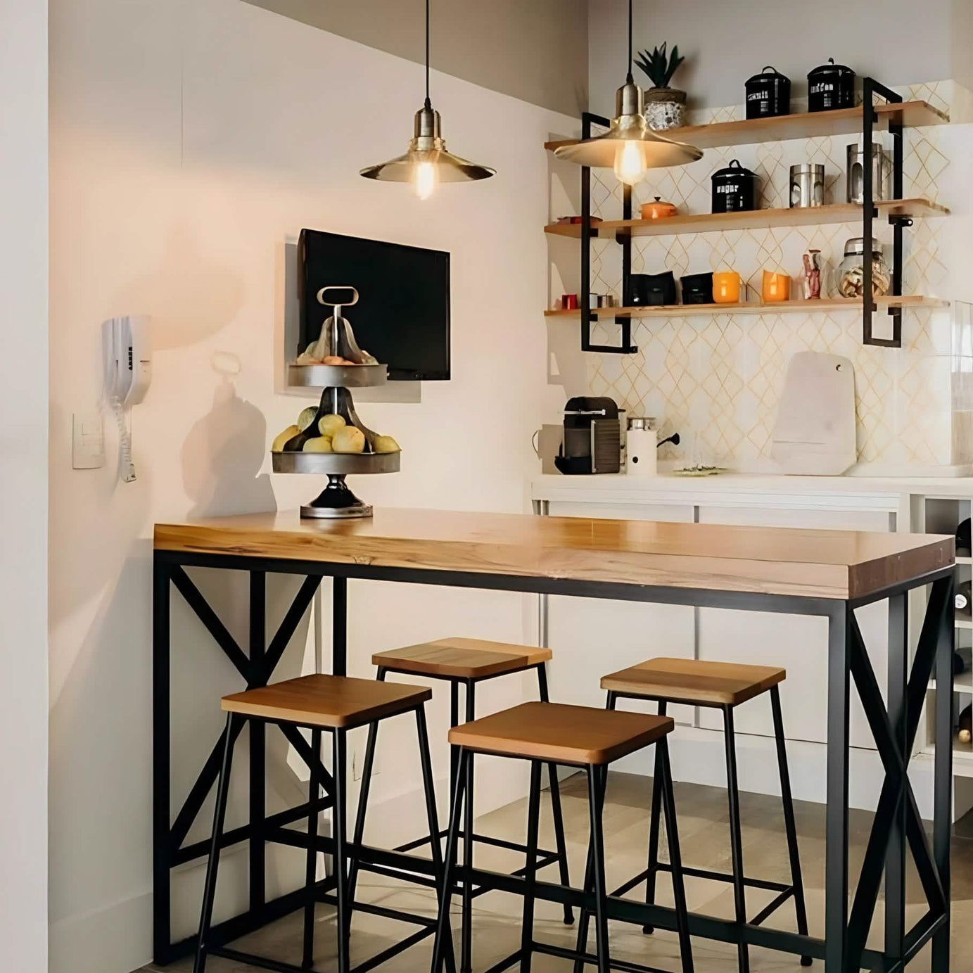 طقم سفرة ستيل و ام دي اف، 5 قطع