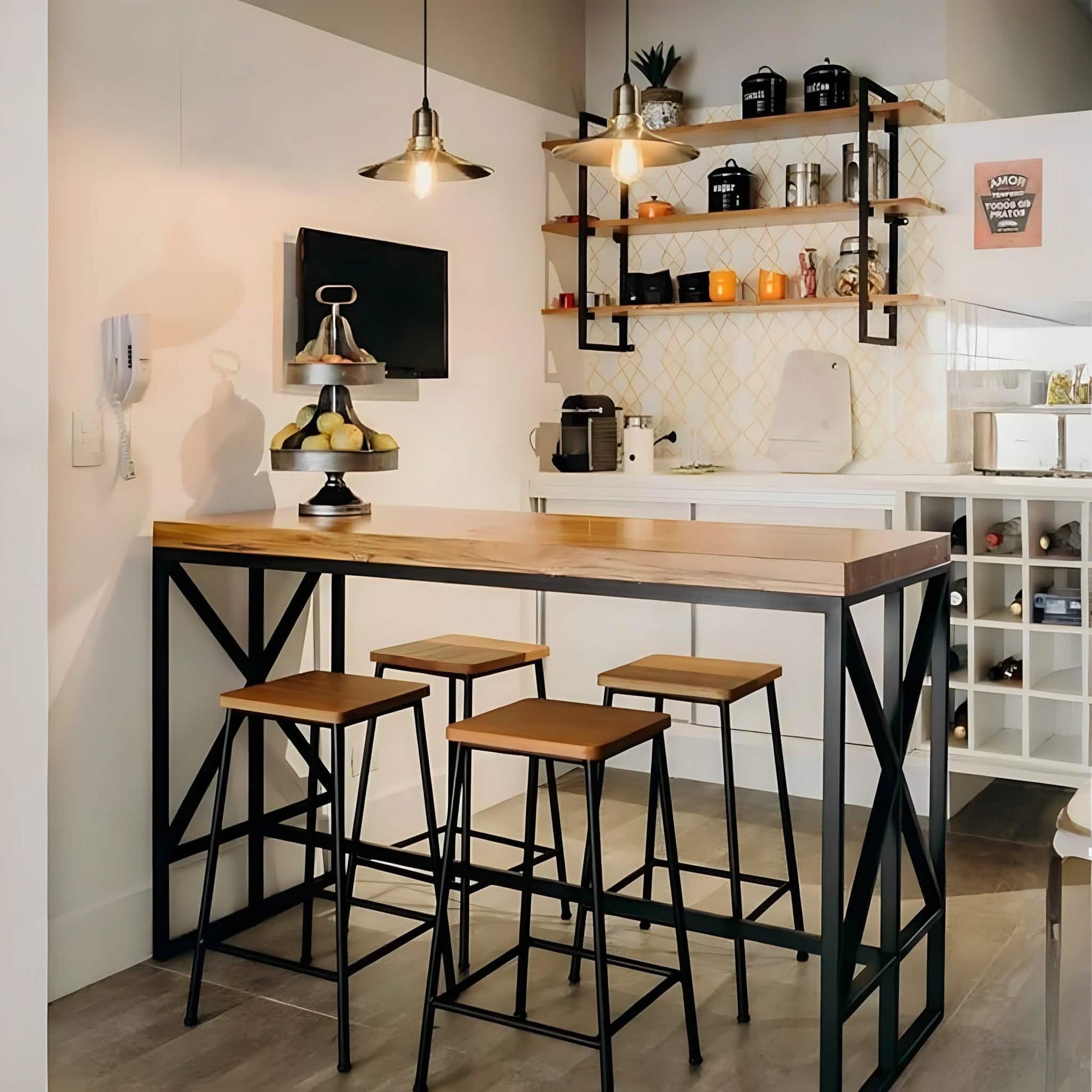 طقم سفرة ستيل و ام دي اف، 5 قطع