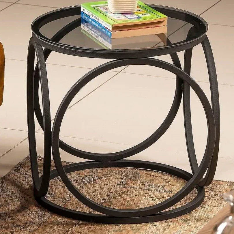 ترابيزة جانبية ستيل بسطح زجاج، 40*40*45 سم - أسود