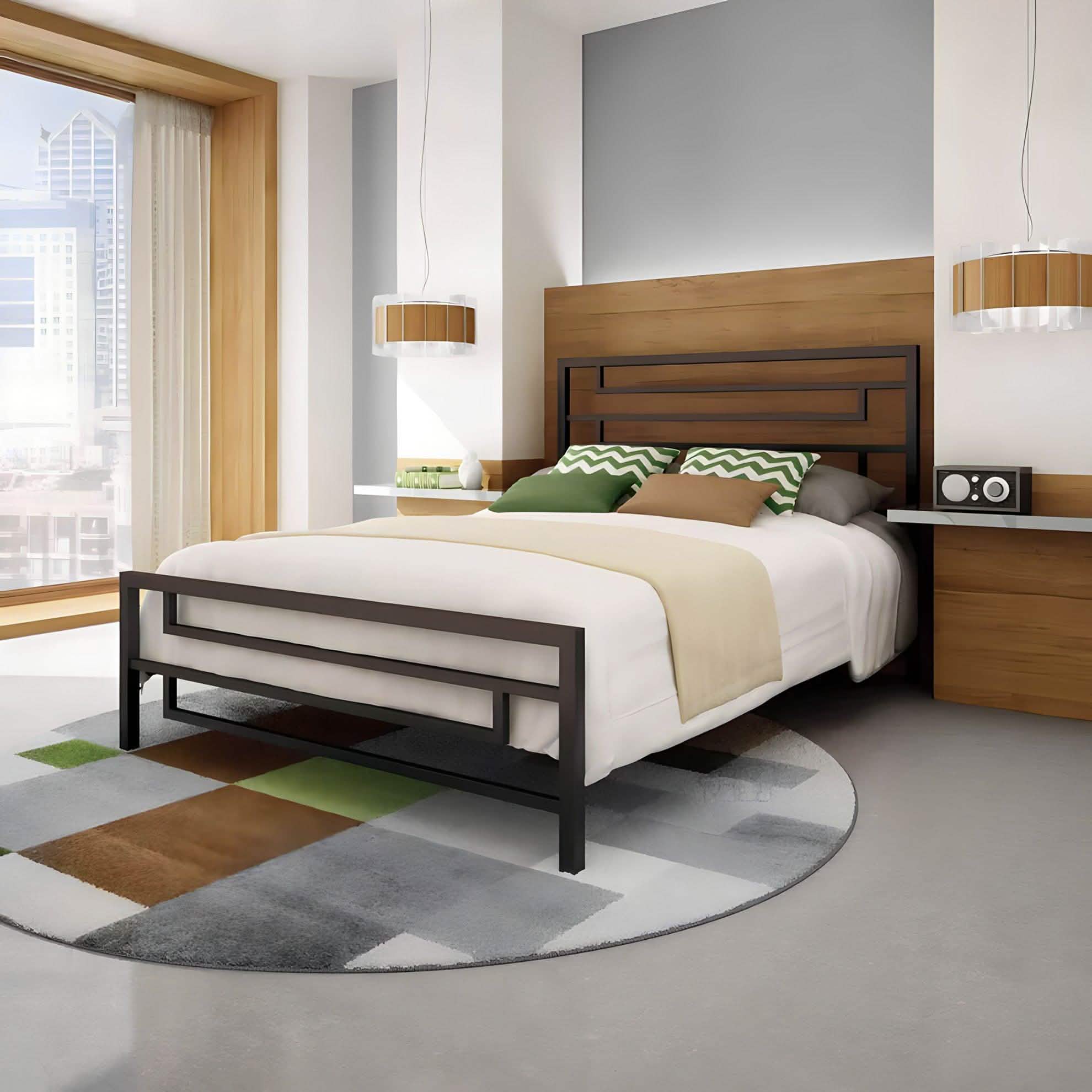 سرير كينج معدن و خشب طبيعي، 160*195*100 سم