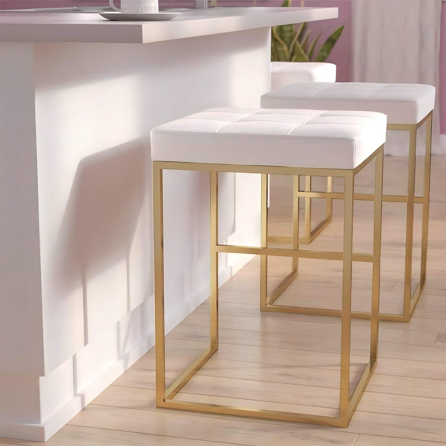 كرسي بار ستيل و جلد، 45*45*70 سم