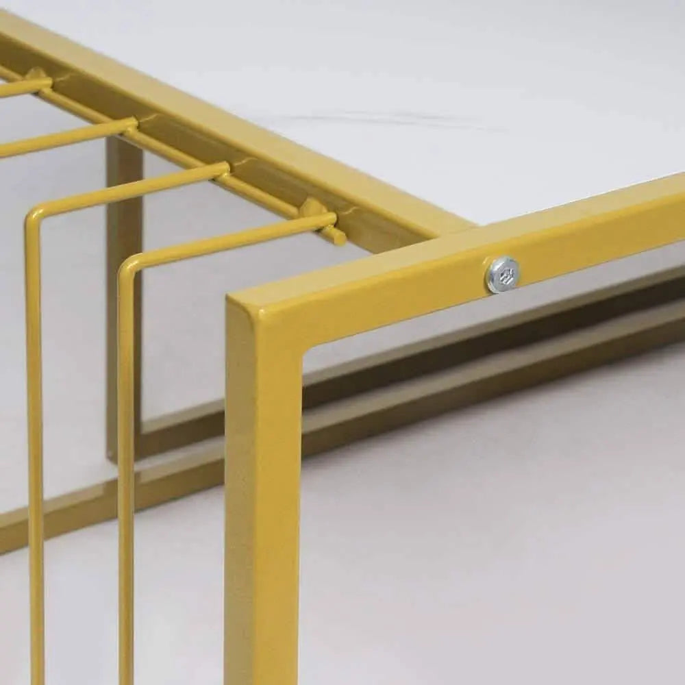 طقم ترابيزات قهوة ستيل ستيل بسطح رخام، قطعتين