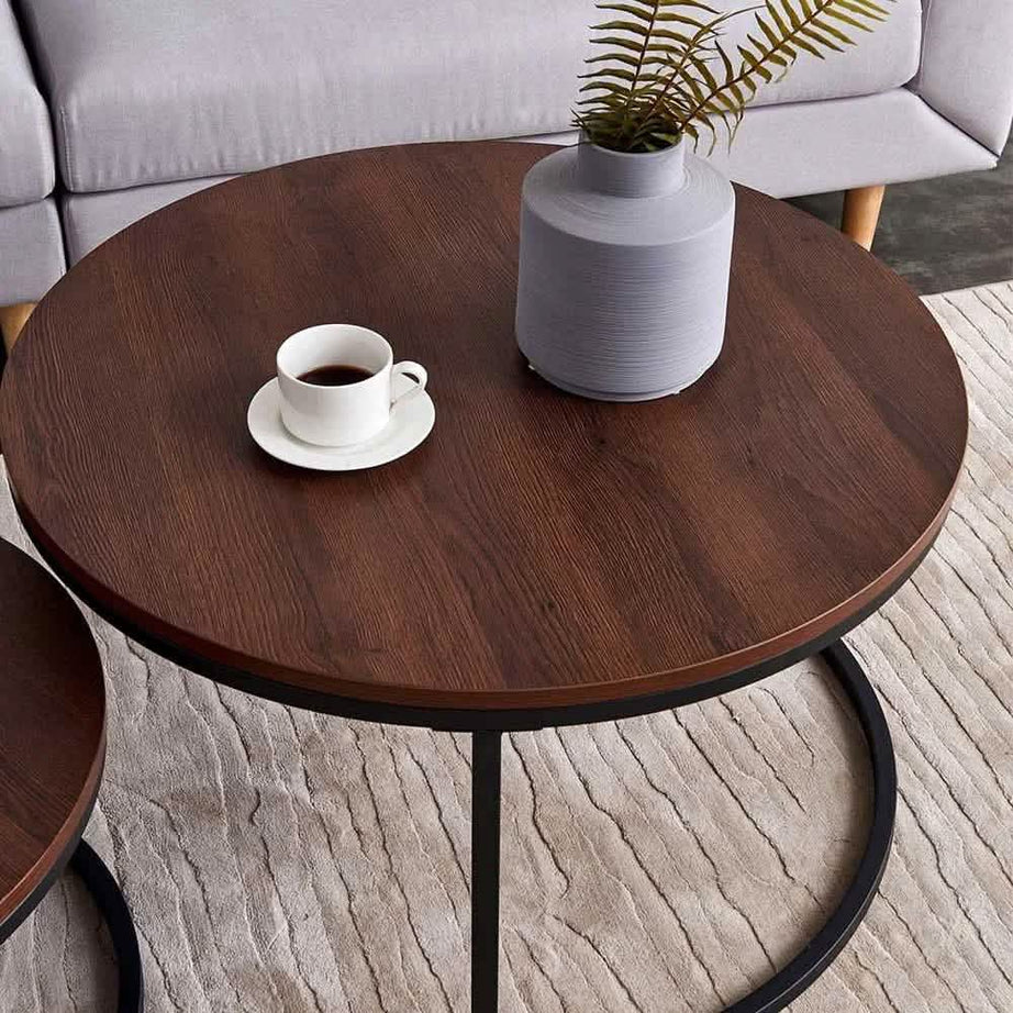 ترابيزة قهوة مزدوجة معدن بسطح خشب - CH179 - Homix