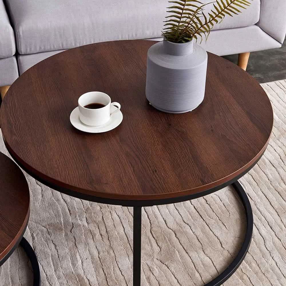 ترابيزة قهوة مزدوجة معدن بسطح خشب - CH179 - Homix