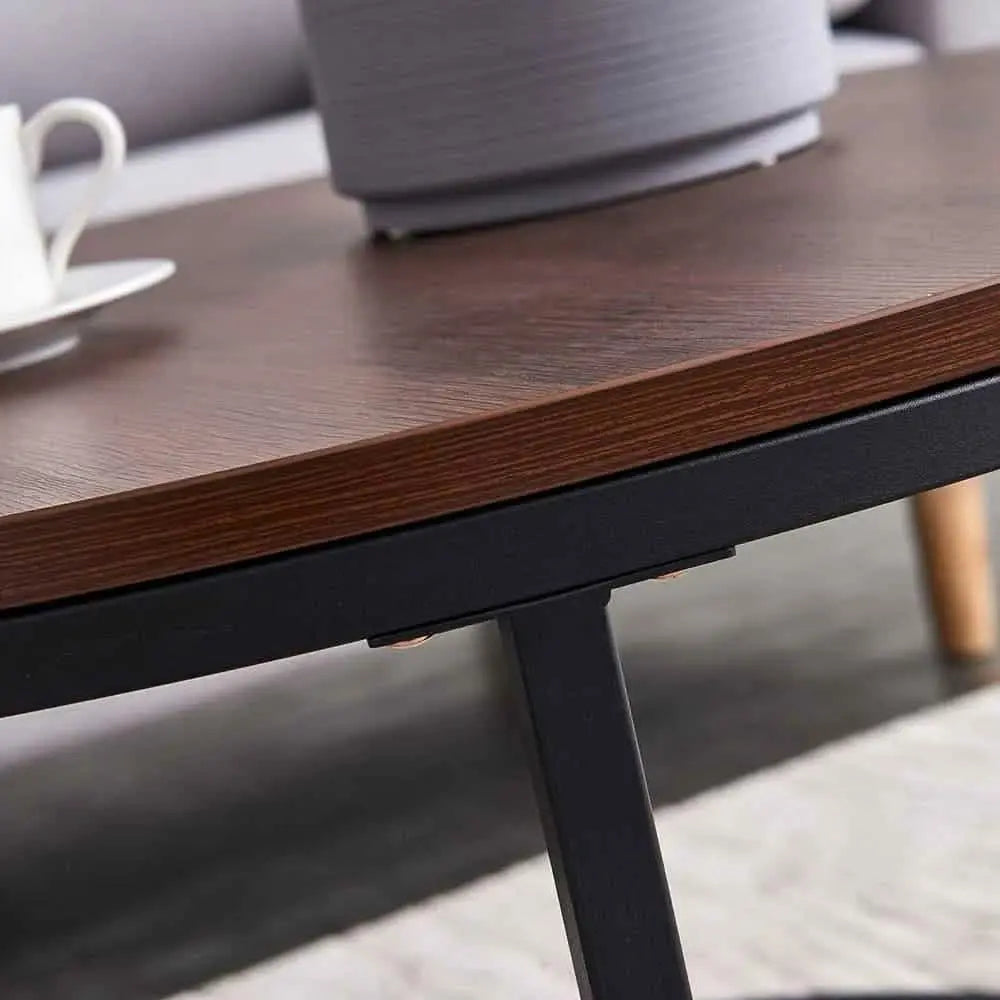 ترابيزة قهوة مزدوجة معدن بسطح خشب - CH179 - Homix