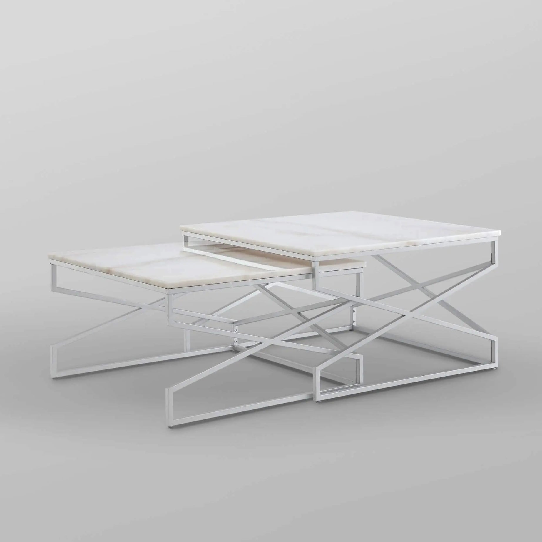 طقم ترابيزة قهوة متداخلة ستيل بسطح رخام، قطعتين