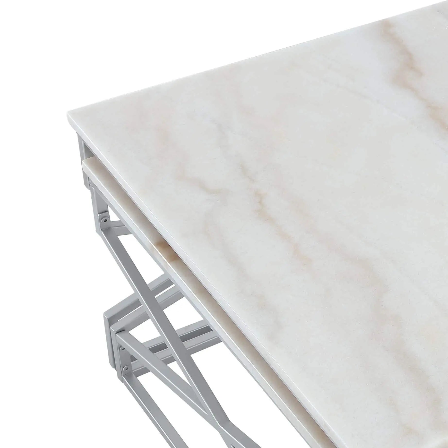 طقم ترابيزة قهوة متداخلة ستيل بسطح رخام، قطعتين