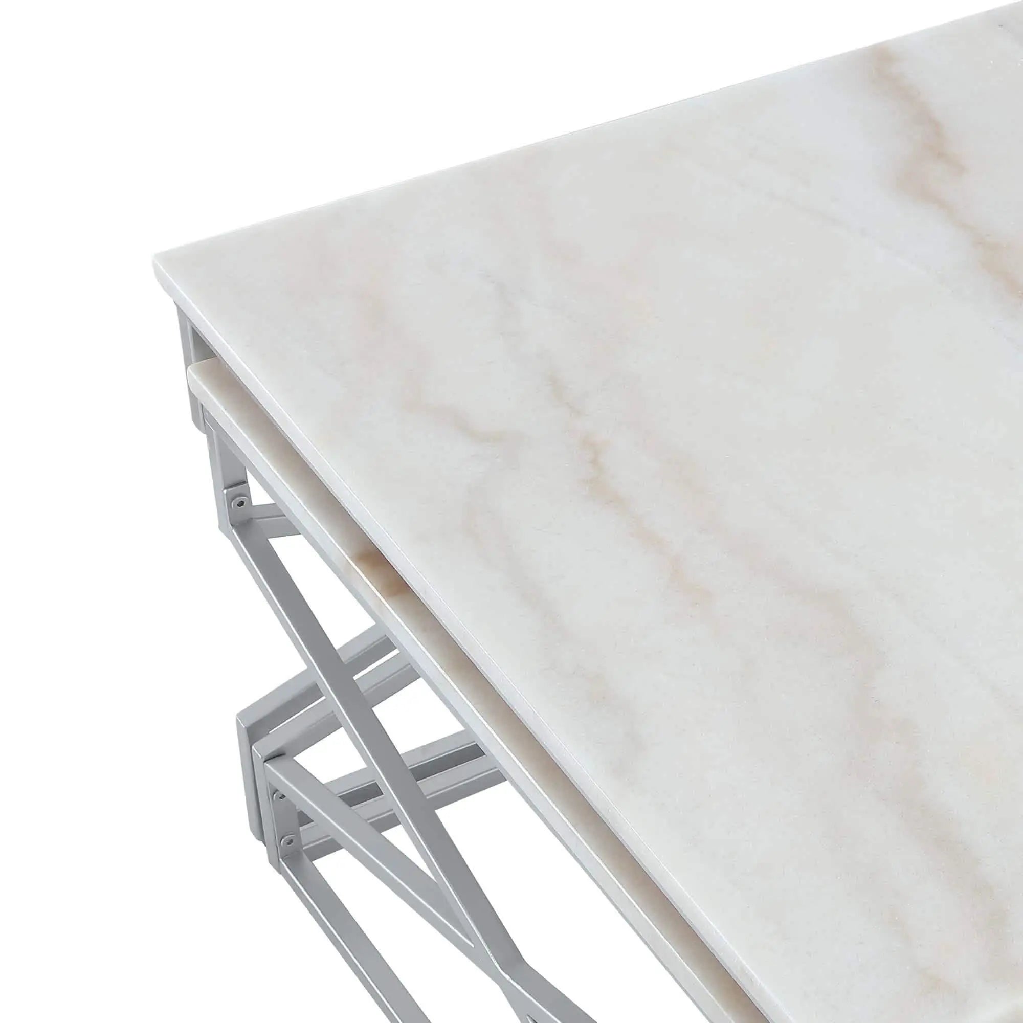 طقم ترابيزة قهوة متداخلة ستيل بسطح رخام، قطعتين