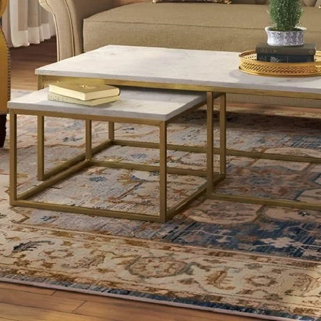 طقم ترابيزات قهوة متداخلة ستيل بسطح رخام، قطعتين